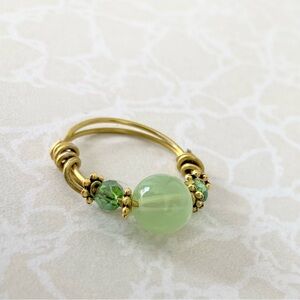 Gold-Tone Green Beaded Ring - Women's Jewelry- size 6